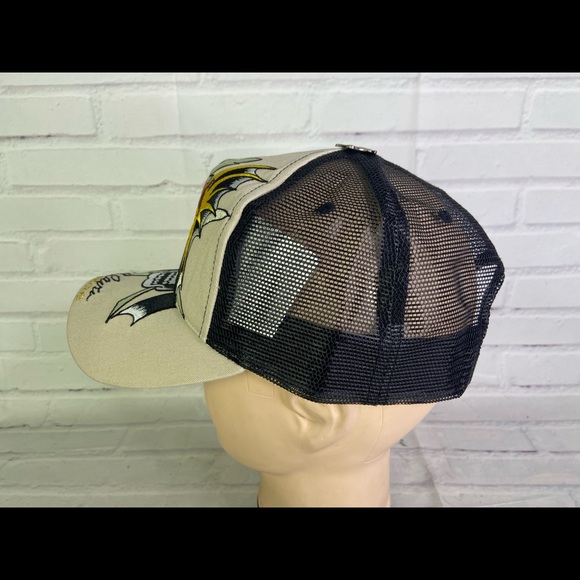 Cliff Raven Chief Skull Hardy Tattoo Embroidered Mesh Back Trucker Snapback Hat - Picture 3 of 8